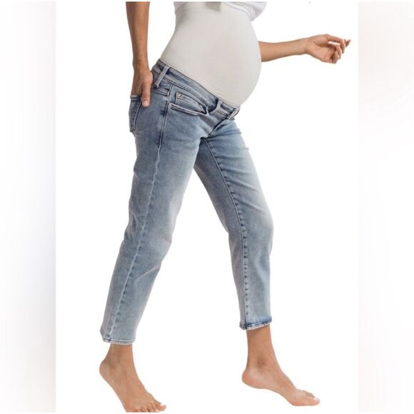 BLANQI Full Belly Support Maternity Light Solid Wash Cropped Jeans size 8 - Picture 1 of 7